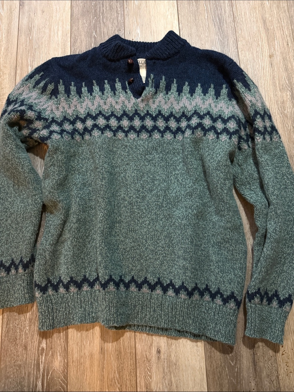 L.L. Bean fair isle Nordic Henley lambs wool sweater sz large tall